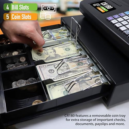 Nadex CR180 Electronic Cash Register, Steel Cash Drawer, Compact Design, Black