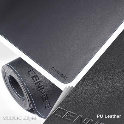 CENNBIE Leather Desk Mat - 43.6" x 16" Oversized Mouse Pad, Black | Premium Stitched Edges Resist Wear. Waterproof, Non-Slip & Easy To Clean. Protects Desk From Scratches. For Office & Home. - color: Black, size: 43.6" x 16"