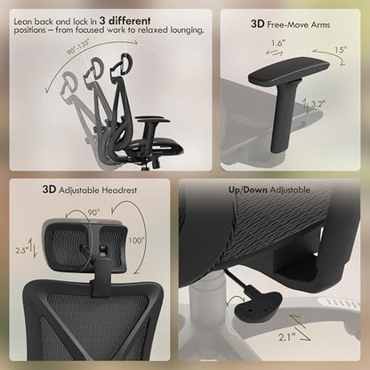 ELABEST Mesh Office Chair,Ergonomic Computer Desk Chair,Sturdy Task Chair- Adjustable Lumbar Support & Armrests,Tilt Function,Comfort Wide Seat,Swivel Home Office Chair (Onyx) - color: Onyx