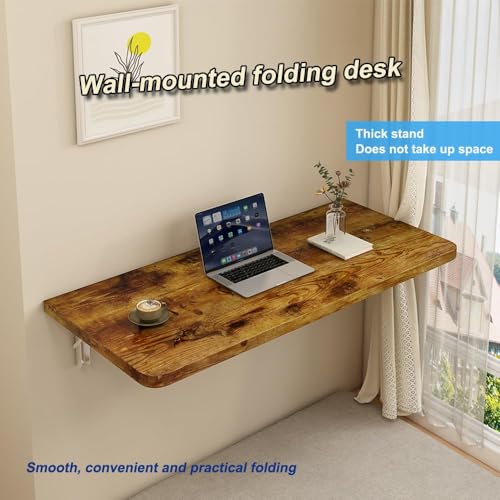Rustic Wall Mounted Folding Table, Solid Wood Floating Shelf with Stainless Steel Brackets, Space Saving Desk for Home Office, Kitchen, Dining, Bar, Laundry Room(100X40cm/39.37"X15.75") - size: 100