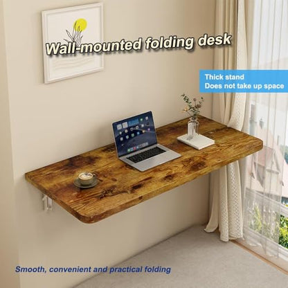 Rustic Wall Mounted Folding Table, Solid Wood Floating Shelf with Stainless Steel Brackets, Space Saving Desk for Home Office, Kitchen, Dining, Bar, Laundry Room(100X40cm/39.37"X15.75") - size: 100