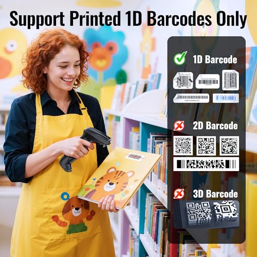 Tera Barcode Scanner with Battery Indicator: 1D Wireless, 5100 Black | USB Wired 2.4G Wireless Reader, 2200mAh Battery, 1D Laser Scanning, IP54 Protection, Retail Checkout Warehouse Library School - color: 1D Black