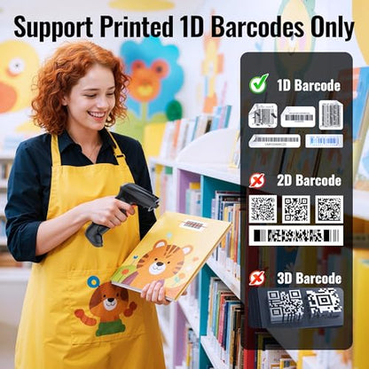 Tera Barcode Scanner with Battery Indicator: 1D Wireless, 5100 Black | USB Wired 2.4G Wireless Reader, 2200mAh Battery, 1D Laser Scanning, IP54 Protection, Retail Checkout Warehouse Library School - color: 1D Black