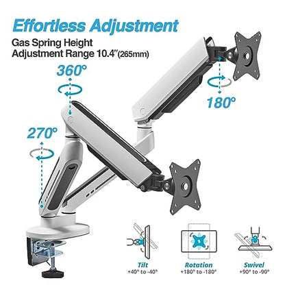 AVLT Dual 27”-43” RGB Gaming Monitor Arm Desk Mount - White | Built-in 20 Lighting Modes Touch Button Control Fits Flat/Curved/Ultrawide Screen Height Swivel Tilt Rotation Adjustable - color: White - Dual