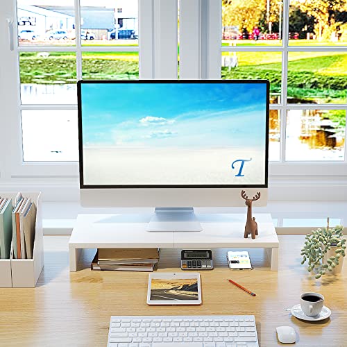 TEAMIX 20 inch White Monitor Stand Riser, Wood Desktop Computer Stand - color: White, size: 20 inch