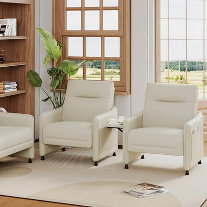 Alunaune Upholstered Living Room Chair Armchair Set of 2, Mid Century Accent Chair, Reception Couch Slipper Club Lounge Chair Guest Comfy Single Sofa with Sidetable for Bedroom-Beige - color: Beige, size: 2 Chairs
