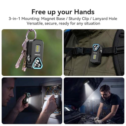 TECKNET EDC Flashlight Clip-on Light, Rechargeable Mini Pocket Flashlight | 650 Lumens, 7 Lighting Modes, Magnetic Flash Lights, IPX6 Waterproof, Small Keychain Light for Outdoor or Home Emergencies
