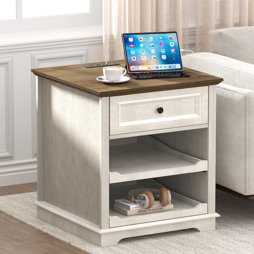REDAYFUR Lateral File Cabinet 3 Drawer File Cabinet with Charging Station, Printer Stand with Open Adjustable Storage Shelves, Lateral Filing Cabinet for Home Office - color: White