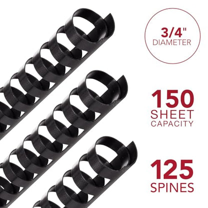 Mead CombBind Binding Spines/Spirals/Coils/Combs, 3/4", 150 Sheet Capacity, Black, 125 Pack (4000136) - size: 3/4"