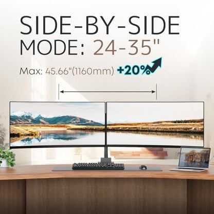 24-57 inch Dual Vertical Monitor Mount, Weight up to 59.4 lbs, Black | Premium Aluminum, Extra Tall/Wide Adjustable, Heavy Duty Desk Monitor Arm for 2 Monitors, VESA 75x75-200x200 mm - size: Dual