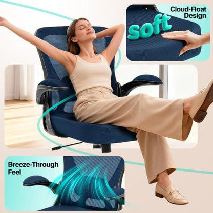 AreShark Office Chair - Ergonomic Breathable Mesh Desk Chair with Adjustable Lumbar Support and Flip-up Armrests - Executive High Back Rolling Swivel Comfortable Computer Gaming Chair for Home Office - color: Navy