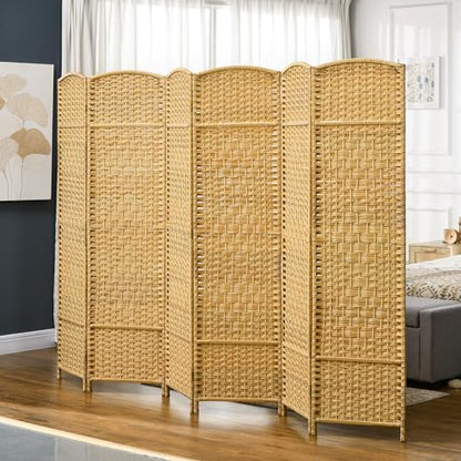HOMCOM 6 Panel Room Divider, 6' Tall Folding Privacy Screen, Hand-Woven Freestanding Wall Partition for Home Office, Bedroom, Nature Wood - color: Natural Wood, size: 6 Panel