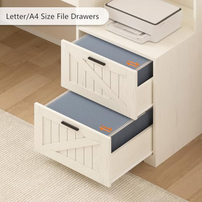 63" Farmhouse L Shaped Desk with Drawers and Printer Stand for Home Office - color: White