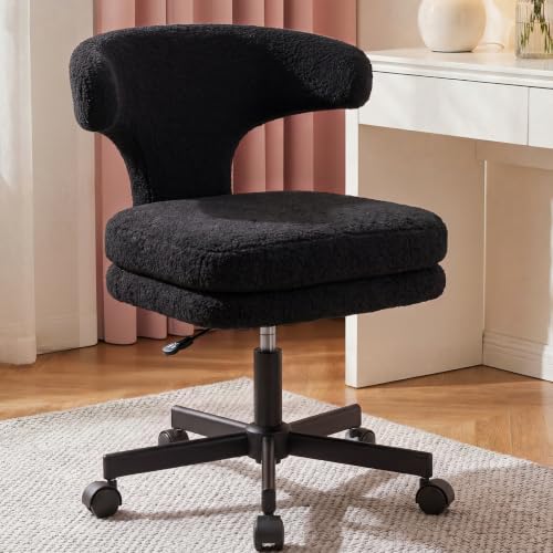GTPLAYER Swivel Office Desk Chair with Wheels, Adjustable Height Vanity Chair with Back Support, Comfy Rolling Stool for Home Office, Bedroom & Makeup Vanity, Sweet Gift for Girls and Women - color: Pure Black