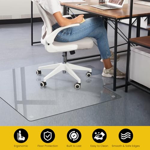 VASUHOME Premium Tempered Glass Floor Mat with Lip - 36" x 47" Large Office Floor Mat for Carpet or Hardwood Floors, 1/5" Thick with 12 Anti-Slip Pads - size: 36" x 47" w/ Lip