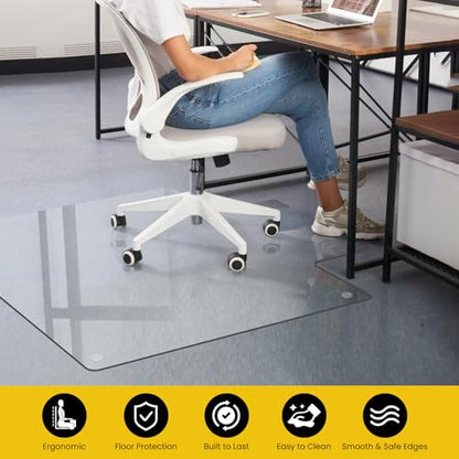 VASUHOME Premium Tempered Glass Floor Mat with Lip - 36" x 47" Large Office Floor Mat for Carpet or Hardwood Floors, 1/5" Thick with 12 Anti-Slip Pads - size: 36" x 47" w/ Lip