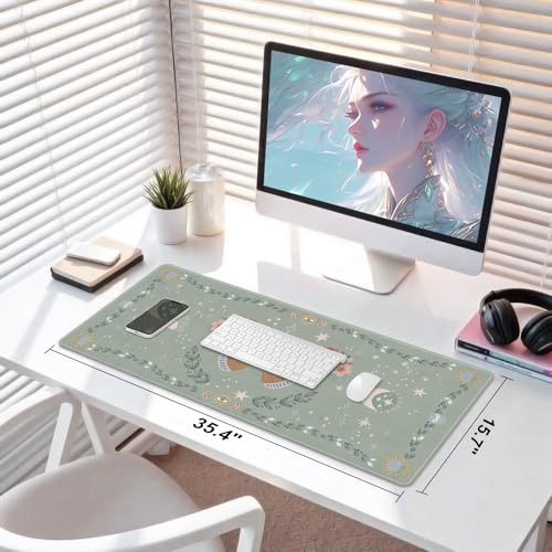 DINKY Leather Desk Pad, Green Butterfly Laptop Computer Desk Keyboard Mat, Table Protector Blotter Mat, Non-Slip Large Mouse Pad for Office/Work/Home 35.4" x 15.7" - color: Green Butterfly