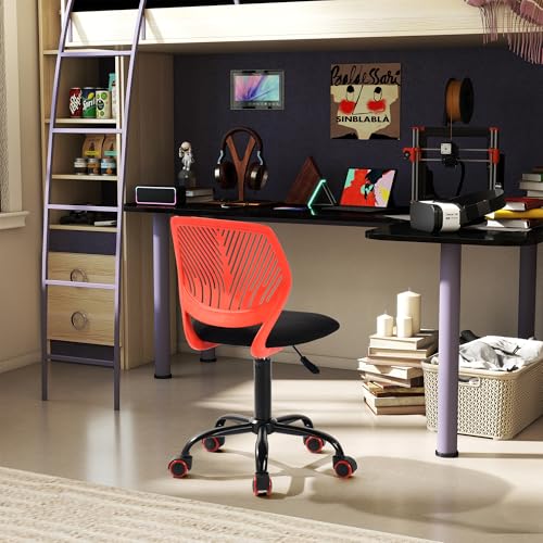 Homy Casa Adjustable Swivel Dining Chair with Wheels, Padded Seat, Red | Adjustable height, 360° swivel and smooth-rolling casters with a padded seat for flexible dining, kitchen and work seating. - color: Red