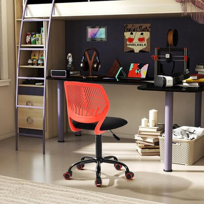 Homy Casa Adjustable Swivel Dining Chair with Wheels, Padded Seat, Red | Adjustable height, 360° swivel and smooth-rolling casters with a padded seat for flexible dining, kitchen and work seating. - color: Red