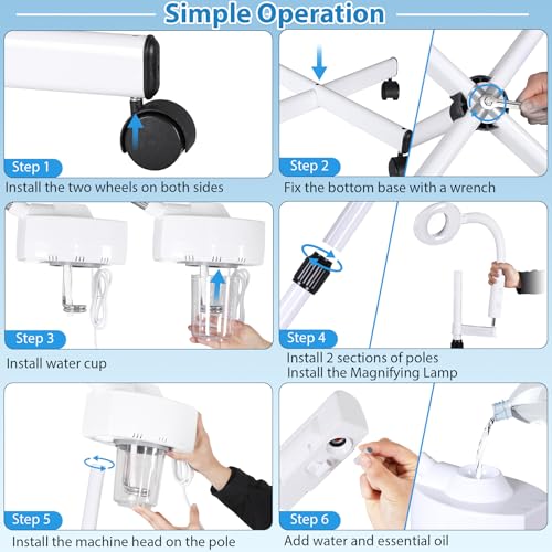 2 in 1 Facial Steamer 5X Magnifying Lamp - Hot Ozone Spa Machine, Mist Face Salon Beauty Skin Care Equipment - size: 2 in 1 Facial Steamer