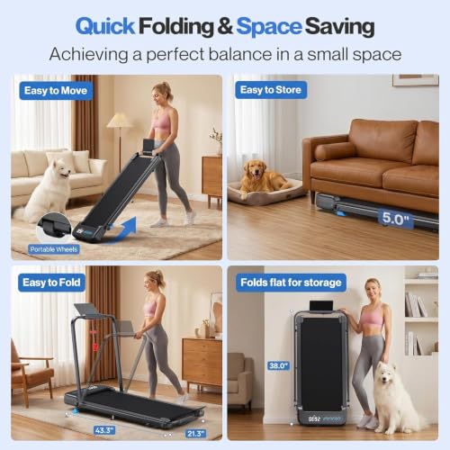 Cardirun Walking Pad with 10% Incline and Handle Bar, Foldable Treadmill | 350 lbs Capacity, 3.0 HP Quiet Under Desk Treadmills for Home & Office, Compact Treadmill with APP, LED Display, Space-Saving