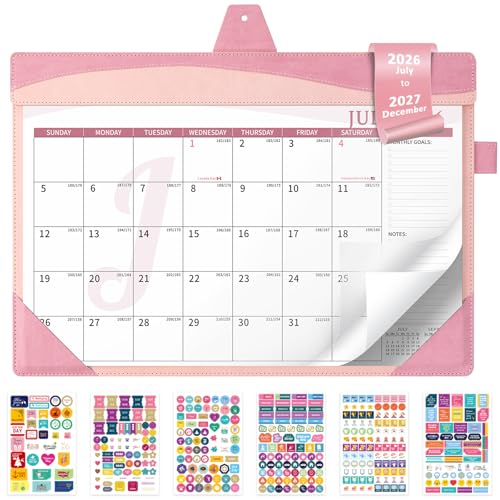 Ospelelf Desk Calendar 2026-2027 Large 12"x17" Leather Monthly Planner Pad with Protective Cover 18 Months Use July 2026 to December 2027 Pink - color: Pink, size: 12" X 17" (July.2026 - Dec.2027)