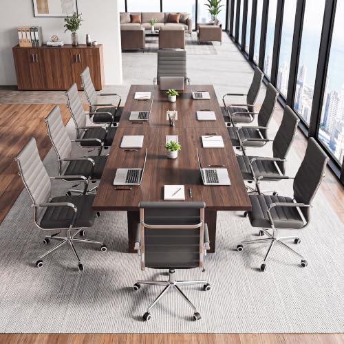 Okeysen Ergonomic Office Desk Chair, Modern PU Leather Conference Room Table Chairs Ribbed, High Back Executive Swivel Rolling Chair for Home, Office (Grey-Ribbed) - color: Grey-ribbed