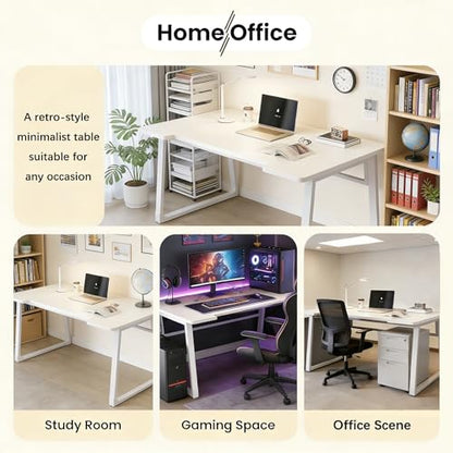 Computer Desk 39.4 Inch Small Office Desk with Wood Top and Metal Frame, Study Writing Desk for Home, Bedroom, Gaming, U-Shaped Leg Design, Modern Simple - color: Frame：white/Board：teak