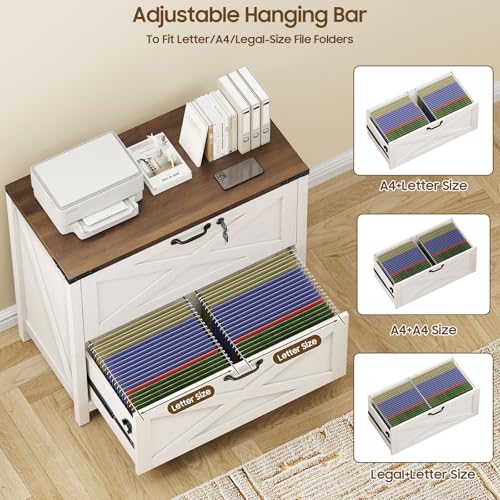 Halitaa Farmhouse Lateral File Cabinet with 2 Drawers, White and Brown - color: Rustic White and Brown, size: 2 Drawers