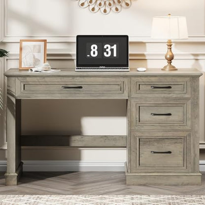 Vabches Farmhouse 47" Workstation Computer Desk with Drawers, Dark Grey | Executive Desk with File Drawer and Charging Station for Home Office,Study. - color: Dark Grey