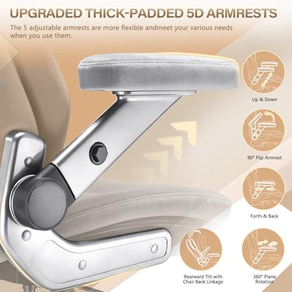 Fabric 600LBS Heavy Duty Office Chair with 5D Flip Arms for Heavy People,Comfy Cloth Big and Tall Desk Chair with Pocket Spring Cushion,High Back Computer Chair with Adjustable Lumbar Support - color: Fabric Grey