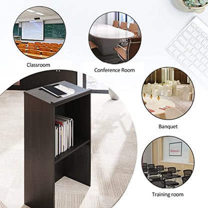 Podium Stand,Wooden Speaking Lectern,Lectern Podium for Classroom,Churches,Auditorium,Meeting Room,Reception Desk of Podium with Adjustable Shelf(Black) - color: Black