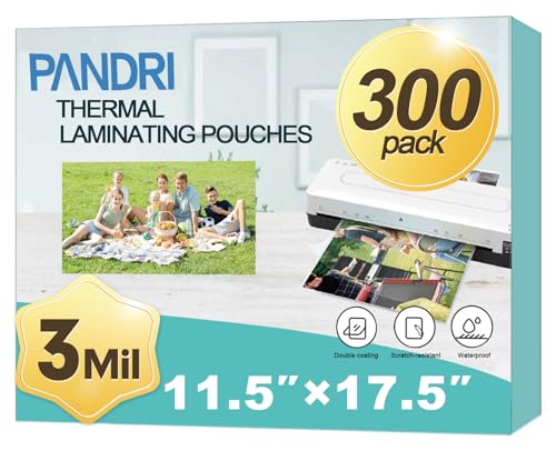 Laminating Sheets, PANDRI 300 Pack Thermal Laminating Pouches Holds 11 x 17 Inch, 3 Mil Plastic Laminator Paper 11.5 x 17.5 Inch, Clear Round Corner - size: 300PACK, style: 3MIL