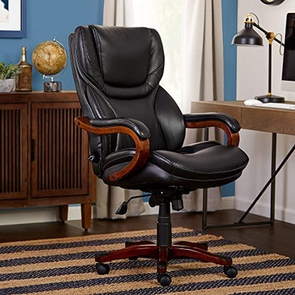 Serta Big & Tall Executive Office Chair with Lumbar Support, Leather Chair | Conway, Ergonomic 350lb Capacity Computer Chair, Padded Arms, High Back Home Gaming Chair, Adjustable Height & Recline, Black - color: Brainstorm Black