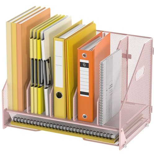 Docnest Mesh Desk File Organizer, 5 Vertical Compartment Box Sorter, Pink - color: Pink-5 Compartments