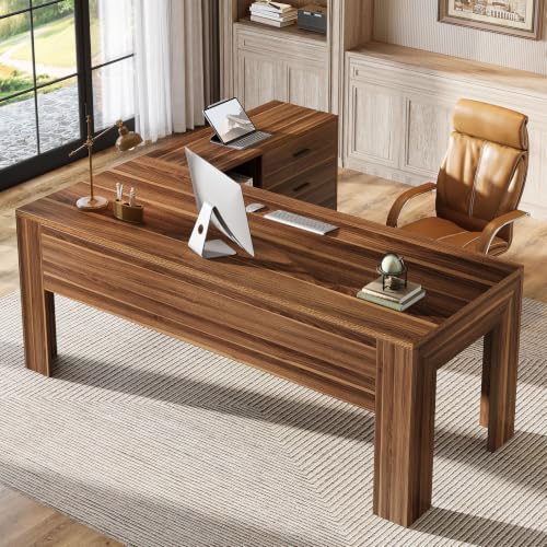 Tribesigns 63" L Shaped Desk with File Cabinet, Large Executive Office Desk with Rolling Filing Cabinet, Long Computer Table with Drawers, Business Furniture Set for Home Office, Light Walnut - color: Light Walnut