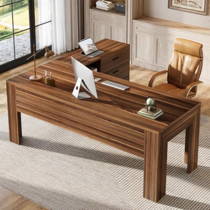 Tribesigns 63" L Shaped Desk with File Cabinet, Large Executive Office Desk with Rolling Filing Cabinet, Long Computer Table with Drawers, Business Furniture Set for Home Office, Light Walnut - color: Light Walnut