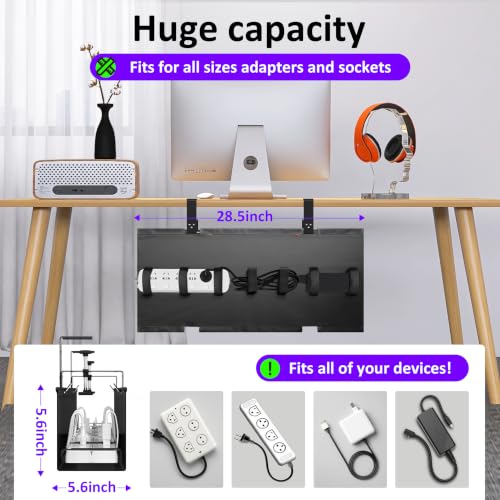 Under Desk Cable Management Tray - Under Desk Cord Management - Clamp/Screw Mount - Fabric Wire Management - Cable Raceways Tray Cord Hiders for Office/Home (Black, 28.5×5.6") - color: Black, size: 28.5"×5.6"