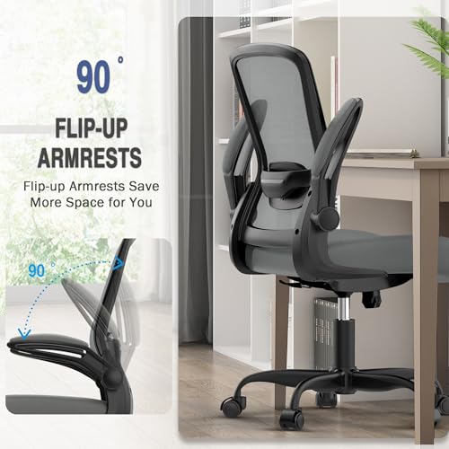 Mimoglad Ergonomic Office Chair - Desk Chair with Flip-up Armrests & 135° Recline, Adjustable Lumbar Support - Space-Saving Task Chair for Business/Team Office & Home - color: Graphite