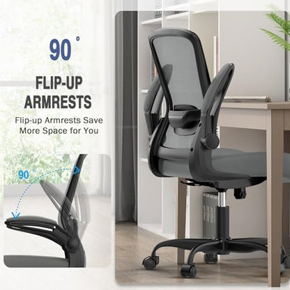 Mimoglad Ergonomic Office Chair - Desk Chair with Flip-up Armrests & 135° Recline, Adjustable Lumbar Support - Space-Saving Task Chair for Business/Team Office & Home - color: Graphite