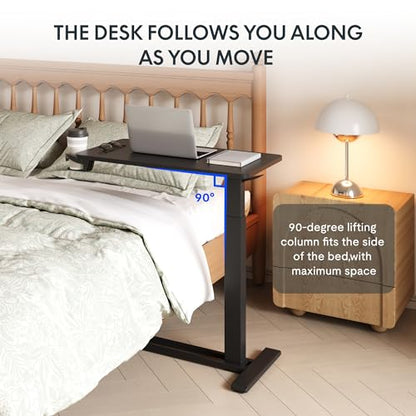 FLEXISPOT H7 28" Pneumatic Height-Adjustable Overbed Table with Wheels - color: Black, size: Small