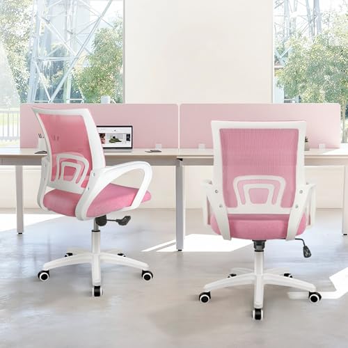 ETONEX Office Chair with Ergonomic Mid Back Cushion Lumbar Support Adjustable Swivel Rolling Computer Gaming Desk Chair Comfy Mesh Seat Wheels Home Executive Use (Pink) - color: Pink