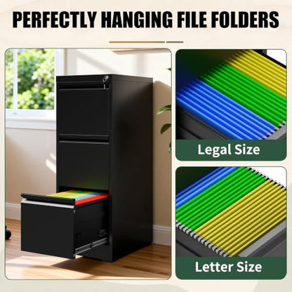 3 Drawer File Cabinet for Home Office, Vertical Filing Cabinet - color: Black, size: 40.4"H - 3 Drawer