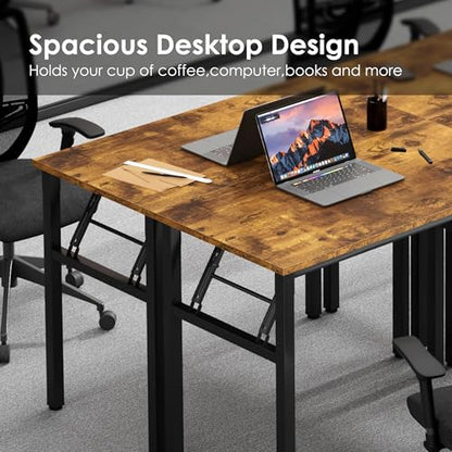 Need Office Computer Desk 35.8 Inch Sturdy Folding Laptop Table Retro | Black Frame Writing Gaming Work Table/Foldable Home Office Desk/Sewing Table, No Assembly Required - color: Rustic Brown & Black Frame, size: 35.8inch