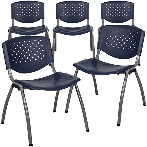Hercules Series 5 Pack 880 lb. Capacity Navy Plastic Stack Chair with Titanium Gray Powder Coated Frame - color: Navy