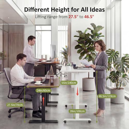 farexon 55 x 24inch Electric Standing Desk Adjustable Height with Power Outlets, Stand up Desk with Wheels,Outlets, Mouse Pad, Preset Heights Home Office Gaming Computer Workstations Table（Brown） - color: Brown, size: 55 x 24''-Outlets