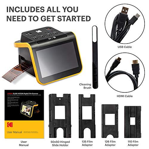 KODAK Slide N Scan Film & Slide Scanner, 22MP, 5" LCD Screen, 135/110/126mm | Converts color and B&W negatives to JPEG digital photos; saves to SD or SDHC card (not included); connects to PC, Mac, or TV