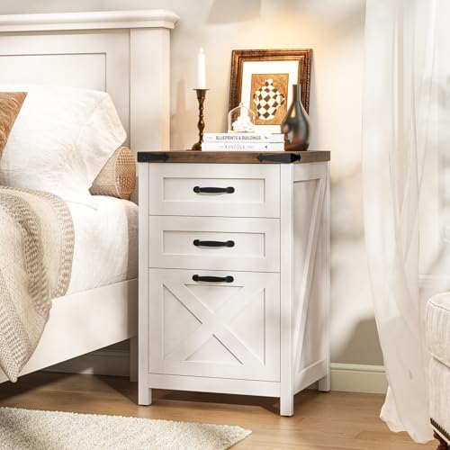 Farmhouse File Cabinet with 3 Drawers for Home Office, White and Brown - color: Rustic White and Brown, size: 3 Drawers