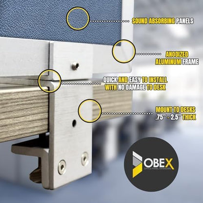 OBEX Acoustic Mounted Screen Privacy Panel Table Top Separator, Sound Blocking Desk Divider (Twilight, 18" X 42") - color: Twilight, size: 18"H X 42"W