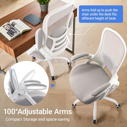 HYLONE 400lbs Heavy Duty Office Chair, Computer Desk Chair Grey | Office and Home, 5" Thickened Seat, Ergonomic with Adjustable Armrests, Mesh Executive Chair - color: White & Grey